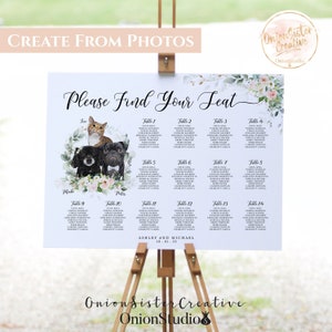 Wedding Seating Chart with Pets from Photos, Dogs Wedding Seating Plan Arrangement Printable, Custom Wedding Seating Chart Sign Digital File