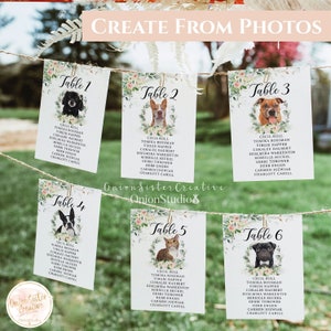 Wedding Seating Chart Cards with Pets from Photos, Dogs Wedding Table Number Cards Printable, Wedding Table Seating Card, Boho Wedding Signs