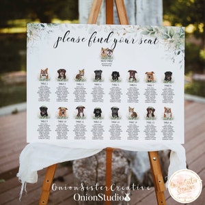 Wedding Dog Signs Seating Chart Printable, Pet Wedding Seating Chart Signs, Wedding Sign Decor Pet, Euclyptus Wedding Signs