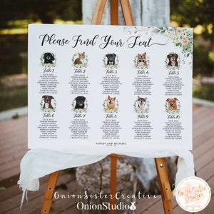 Dog Wedding Sign Seating Chart Printable, Pet Wedding Seating Chart Signs, Wedding Seating Chart Sign Personalized, Dog Wedding Signage