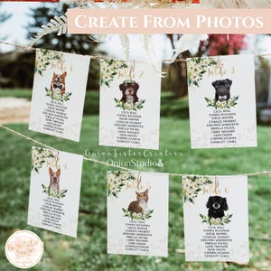 Custom Wedding Seating Chart Cards with Pets, Dogs Wedding Table Cards Table Numbers Printable, Wedding Guests Seating Arrangement Signs