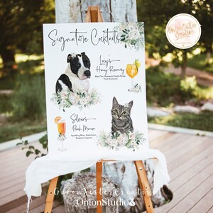 PET DRINK SIGN, Boho Wedding Sign, Custom Cocktail Sign, Water Color Sage Wedding Signature Dog Cat Bar Digital Drink Sign