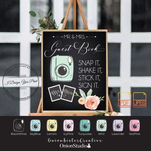 Wedding Guestbook Chalkboard Sign,Instax Camera Guest Book Sign,Rustic Wedding Photo Booth Sign Printable, Custom Wedding Signs Table Décor