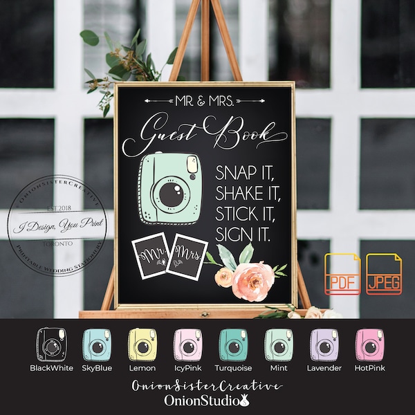 Wedding Guestbook Chalkboard Sign,Instax Camera Guest Book Sign,Rustic Wedding Photo Booth Sign Printable, Custom Wedding Signs Table Décor