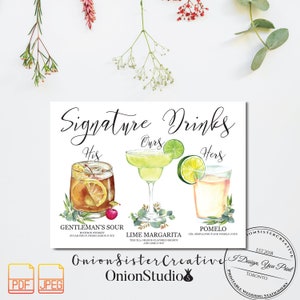 Greenery Wedding Bar Sign,rustic Wedding Signature Drink Sign Printable ...
