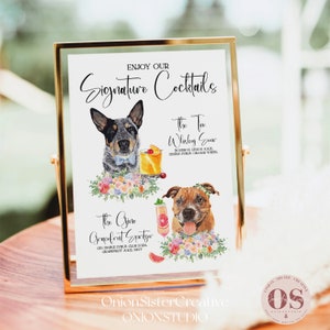 Hochzeit Signature Drink Haustier, Pastal Hochzeit Bar Schild Hunde, minimalistische Hochzeit Bar Menü Schilder Katzen, Signatur Cocktail Getränke Schild Hund