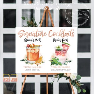 COCKTAIL SIGN, Custom DRINK Sign, Wedding His And Hers Drinks Sign, Custom Watercolor Flowers Wedding Signature Drink Sign Wedding Bar Sign image 3