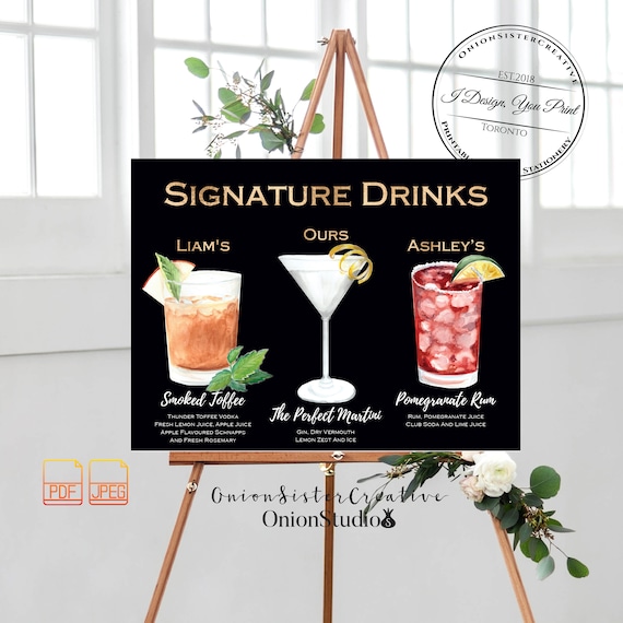Download Rustic Wedding Signature Cocktail Drinks Sign Watercolor Wedding Bar Sign Custom Wedding Drink Sign Personalized Wedding Signage Script Font Signs Home Living Delage Com Br