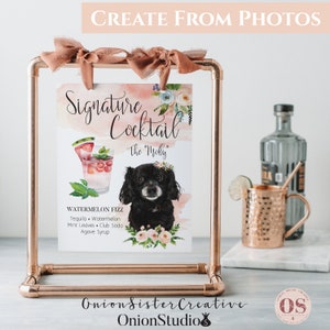 Dog Bar MENU, SIGNATURE COCKTAIL, Flower Bar Sign, Personalized Cat Themed Boho Wedding Signage, Digital Printable Pet Drink Menu