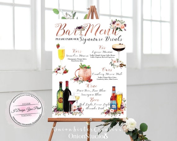 Signature Drink Sign Wedding Bar Menu Sign Wedding Table Bar 