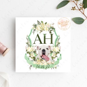 Monograma de cresta de boda, logotipo de cresta de boda personalizado, mascotas de cresta de boda de acuarela, cresta de boda de perro, logotipo de monograma de cresta de boda digital gato