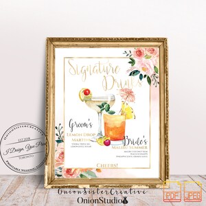 Signo de barra de boda boho, rubor rosa flores de acuarela señalización de boda, signo de bebida de firma, signos de bebidas de boda personalizados, signos de boda rústica