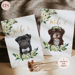 Printable Wedding Signs Pet, Wedding Table Number Dogs, Custom Wedding Seating Chart Pets, Personalized Wedding Guests Seating Table Signs