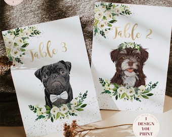 Printable Wedding Signs Pet, Wedding Table Number Dogs, Custom Wedding Seating Chart Pets, Personalized Wedding Guests Seating Table Signs