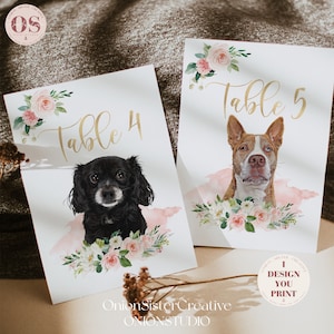Wedding Table Number Printable, Wedding Table Number Cards Pet, Personalized Wedding Table Number Dogs, Wedding Table Number Signs Cats