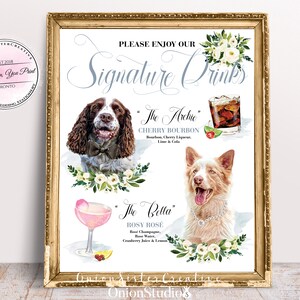 Elegant Wedding Signs Pets, Boho Wedding Signature Drink Sign Pets, Rustic Wedding Cocktail Sign with Dogs, Printable Wedding Bar Menu Signs