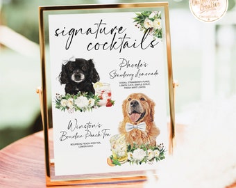 Wedding Signature Drink Dogs, Watercolor Wedding Sign Pets, Dog Bar Menu Signs, Signature Cocktail Drinks with Cats, Elegant Wedding Signs