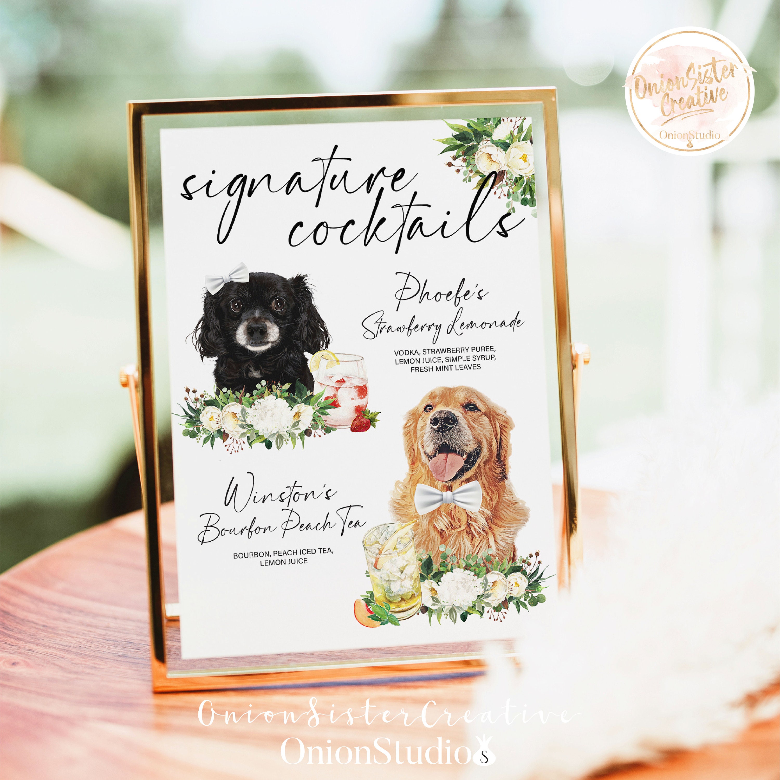 Wedding Signature Drink Dogs, Watercolor Wedding Sign Pets, Dog