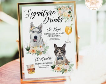 Dog Wedding Signature DrinkS Sign Pet, Wedding Signature Cocktail Sign Dogs, Pet Wedding Bar Sign, Rustic Wedding Bar Menu Printable