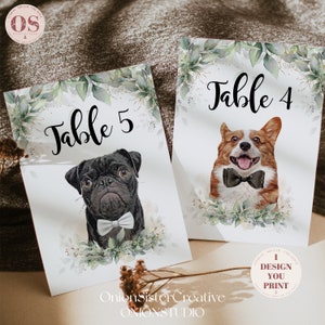 Wedding Table Number Printable, Wedding Table Number Cards Pet, Personalized Wedding Table Number Dogs, Wedding Table Number Signs Cats