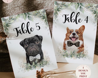 Wedding Table Number Printable, Wedding Table Number Cards Pet, Personalized Wedding Table Number Dogs, Wedding Table Number Signs Cats