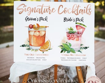 COCKTAIL SIGN, Custom DRINK Sign, Wedding His And Hers Drinks Sign, Custom Watercolor Flowers Wedding Signature Drink Sign Wedding Bar Sign