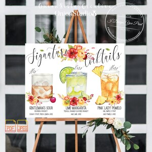 Guirnalda de girasol Boho Boda Firma Cóctel Bebidas Signo, Signo de barra imprimible, Signos de boda rústicos, Flores de acuarela Señalización de boda