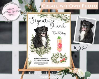 Greenery Wedding Signature Drinks Signs Dogs Printable, Elegant Wedding Bar Sign Pets, Rustic Wedding Signage Pets, Wedding Reception Decor