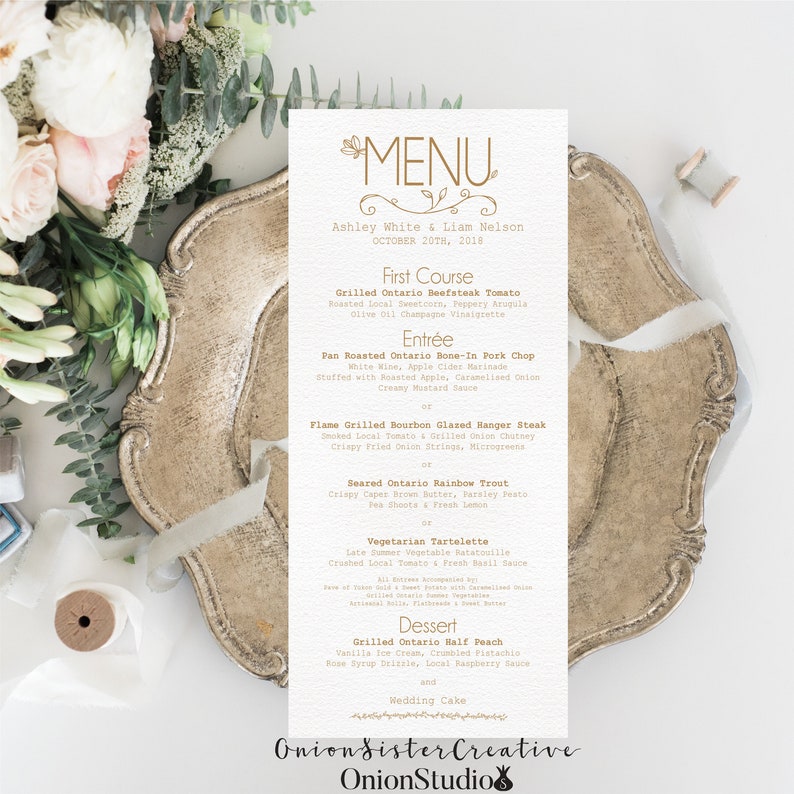 Hand Drawn Floral Wedding Menu Template,Printable Wedding Rehearsal Dinner Menu Cards,Modern Wedding Table Decor,Simply Wedding Invitation