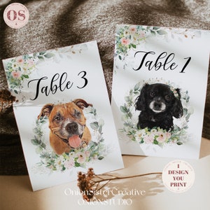 Dogs Wedding Table Number Cards Printable, Wedding Seating Chart Cards Pets from Photos, Wedding Table Number Signs, Boho Wedding Signs Cats