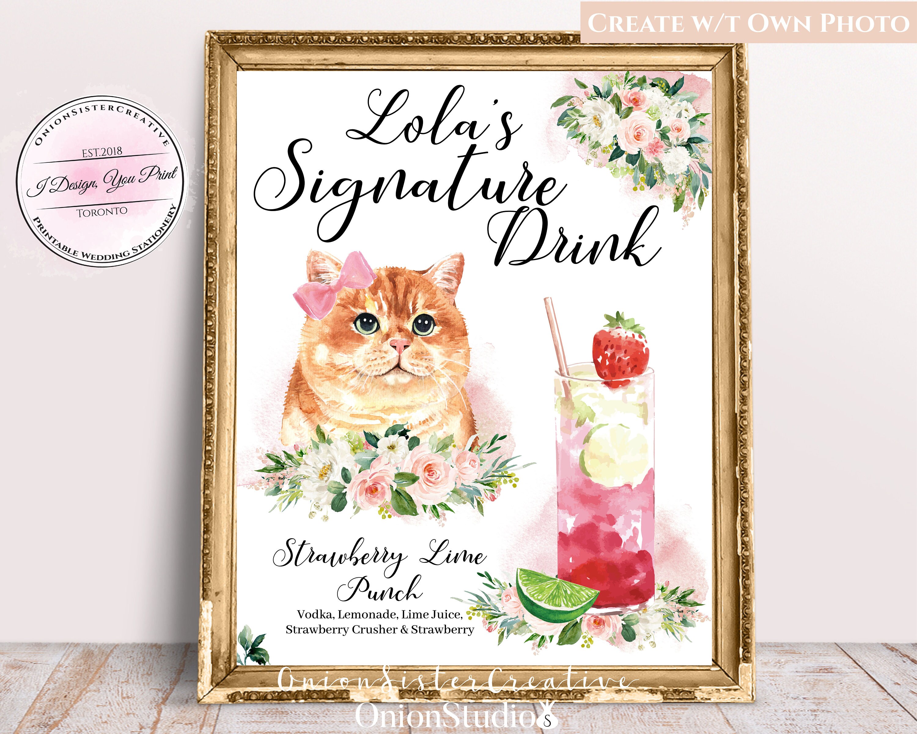 Boho Wedding Bar Sign,Blush Pink Watercolor Flowers Wedding Signage,Signature Drink Sign,Custom Wedding Drinks Signs,Rustic Wedding Signs