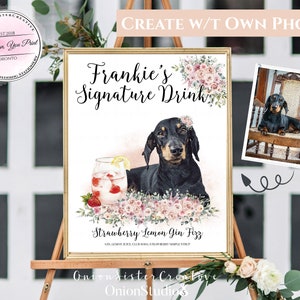 Boho Wedding Bar Sign Pets, Custom Wedding Signs Printable, Signature Drinks Pet, Rustic Wedding Signs Pet, Dusty Rose Mauve Flower Wedding