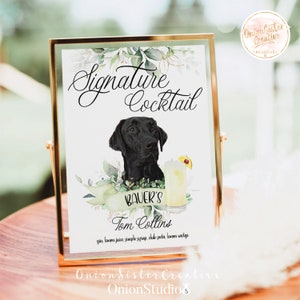 Hunde Signature Drink Sign Printable, Hochzeit Signature Cocktails Schild mit Haustieren, Greenery Sage Hochzeit Bar Menü Schild Haustiere, Getränke mit Katzen