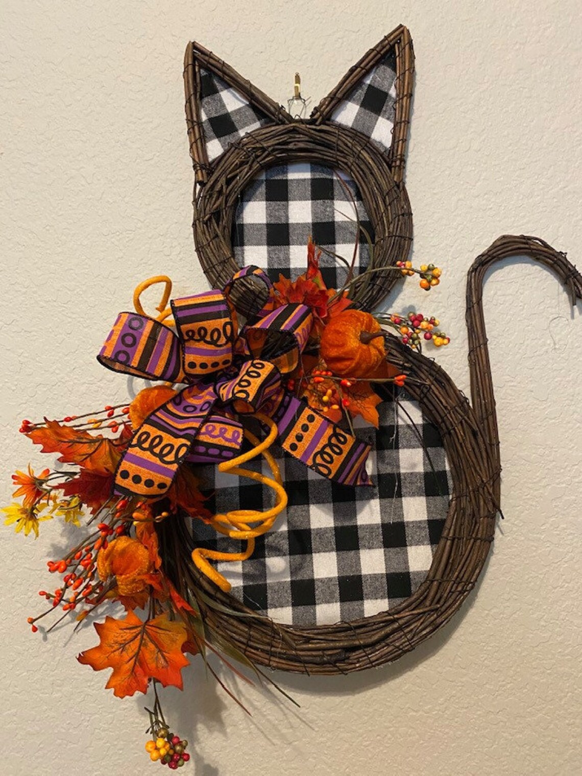 Fall Grapevine Wreath Cat Grapevine Wreath Cat Wreath Etsy