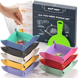 Newverest All-You-Need Puzzle Set: 8 Puzzle Sorting Trays for up to 2000 Pieces, 6 Glue Sheets, 1 Large Scraper & 2 Hangers in Gift Box