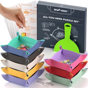 Newverest All-You-Need Puzzle Set: 8 Sorting Trays for up to 2000 Pieces, Glue Sheets, Scraper & Hangers in Gift-Ready Box