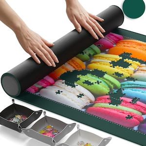 Newverest Jigsaw Roll Up Puzzle Mat Up to 1000 Pieces with Rubber Bottom & Smooth Top + 3 Sorting Trays | 39.4” x 23.6” Forest Green