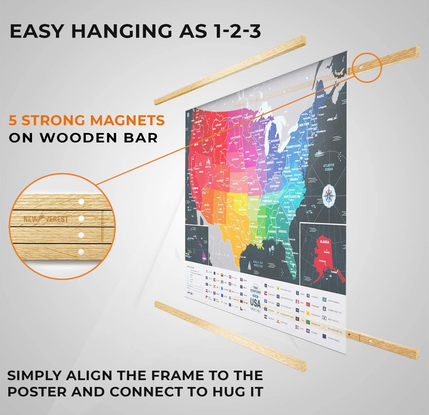 Framed USA Scratch Off Map with Oak Hanger Poster Etsy