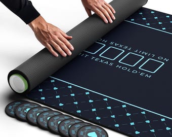 Newverest Texas Hold'em Poker Mat 70" x 35" with 8 Coasters in Gift Box | Royal Blue