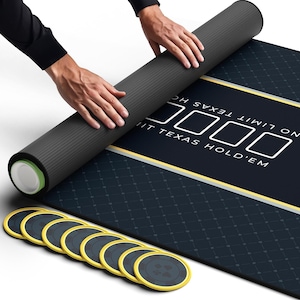 Newverest Texas Hold'em Poker Mat 70" x 30" with 8 Coasters in Gift Box | Midnight Black