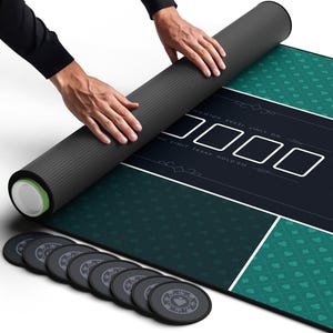 Newverest Texas Hold'em Poker Mat 70" x 30" with 8 Coasters in Gift Box | Lucky Green