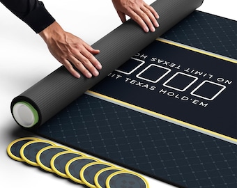 Newverest Texas Hold'em Poker Mat 70" x 35" with 8 Coasters in Gift Box | Midnight Black