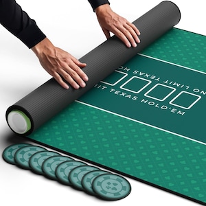 Newverest Texas Hold'em Poker Mat 70" x 35" with 8 Coasters in Gift Box | Traditional Green
