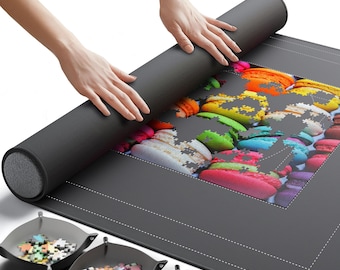 Newverest Jigsaw Roll Up Puzzle Mat Up to 3000 Pieces with Non-Slip Rubber Bottom & Smooth Top + 3 Sorting Trays | 55” x 35.5”