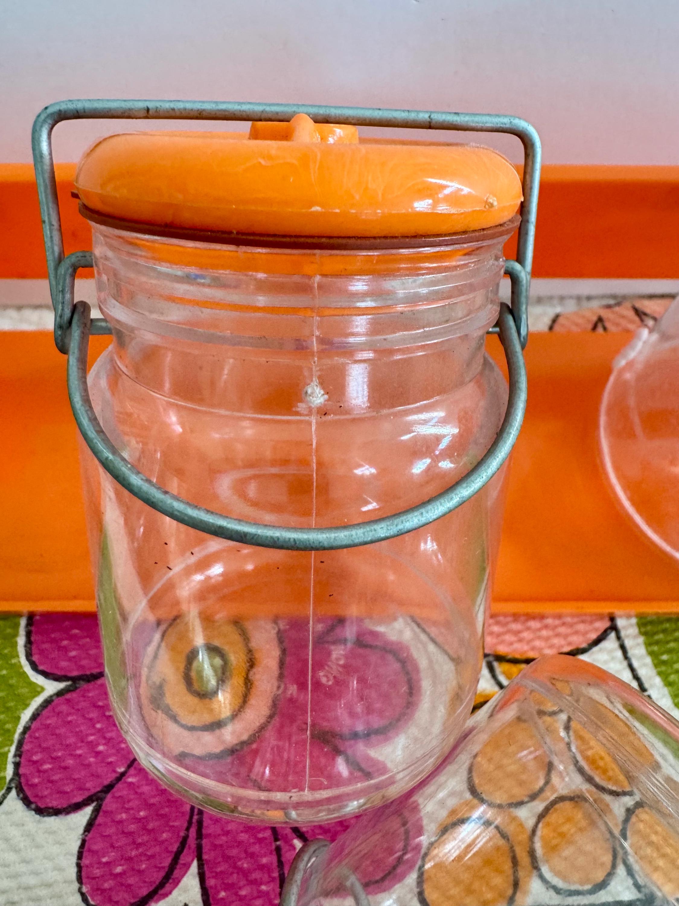 Vintage Orange Canister Jar Set/6pc Storage Jar With Shelf/1970s