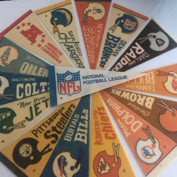 Vintage NFL team mini pennants/mid century football team pennants/1970s NFL pennants/nfl football memorabilia