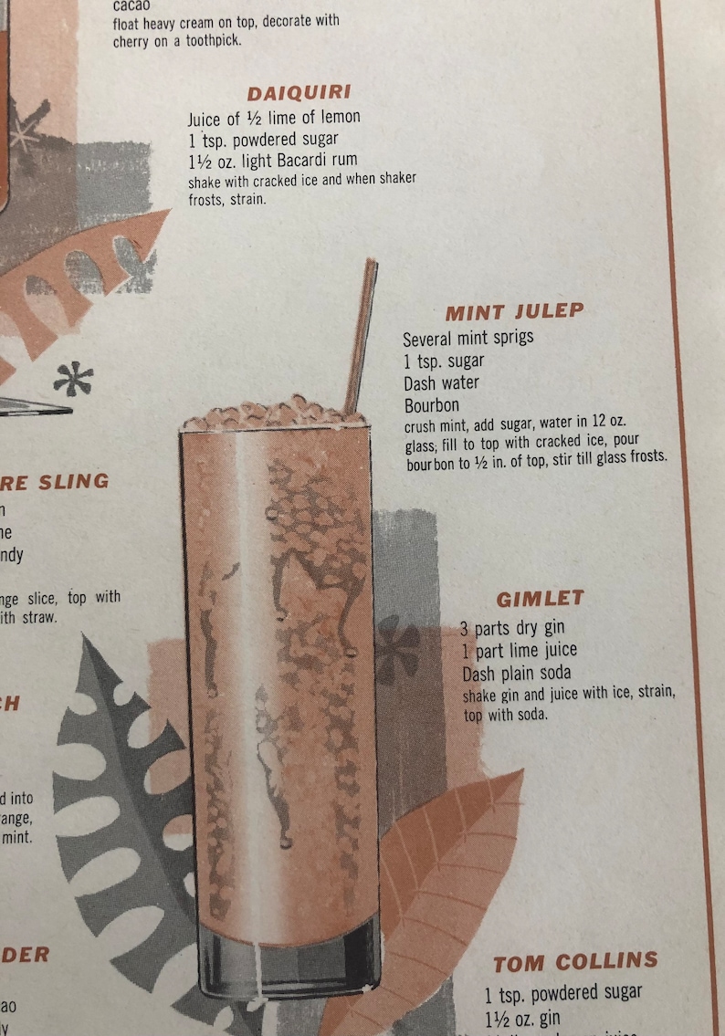 Vintage Cocktail Recipe Placemat/ Paper Cocktail Placemat/mid Etsy