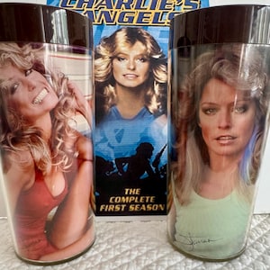 Farrah Fawcett large cup/Farrah Fawcett Thermo-serv tumbler/Farrah Fawcett red bathing suit memorabilia/60th birthday gift