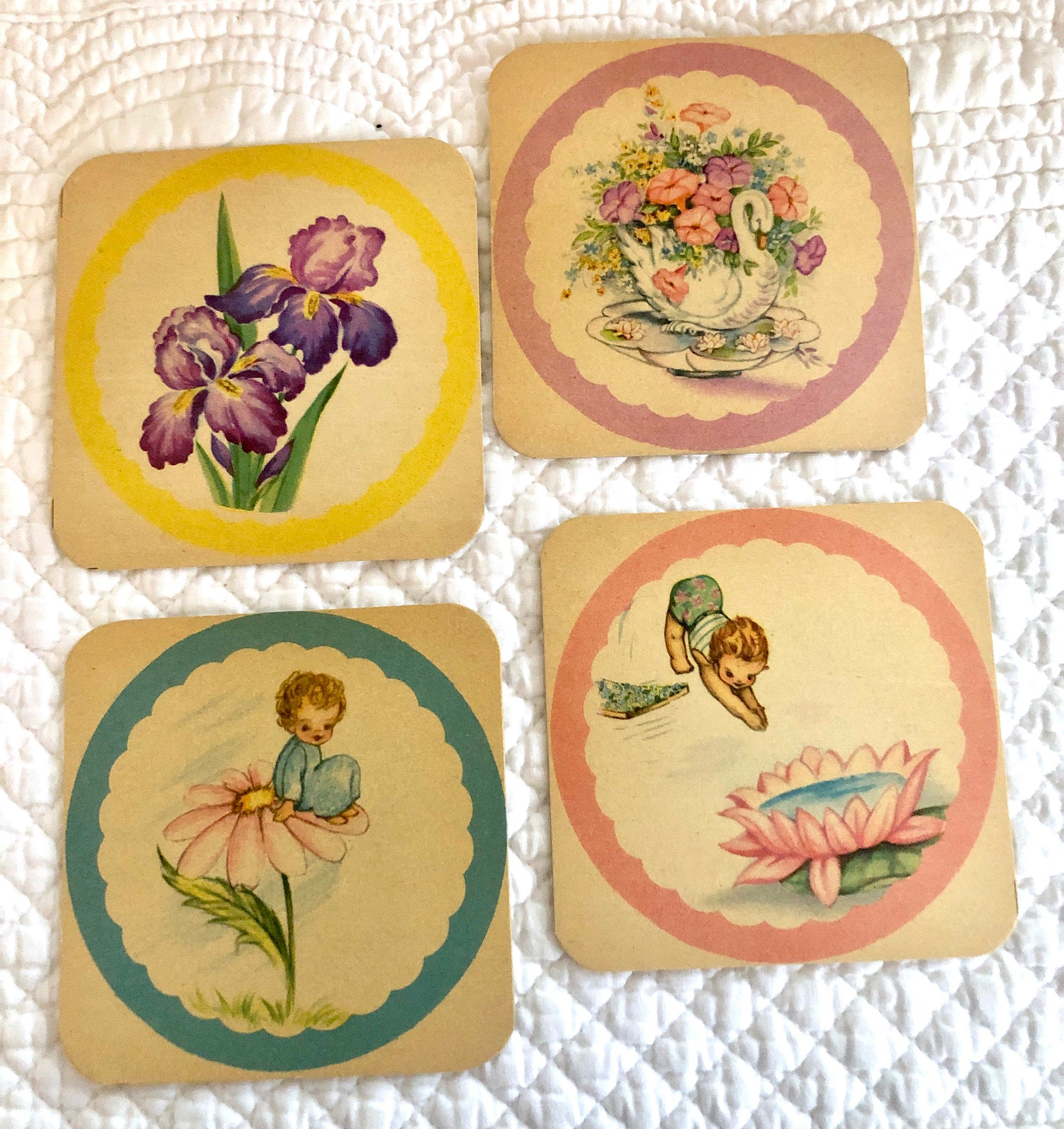 Vintage Paper Coasters 4 Pc./shabby Chic Coasters/mid Century Etsy
