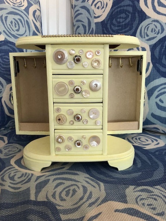 Vintage Large Yellow Jewelry Box Up Cycled Decorative Vintage Large Yellow Jewelry Box Up, Large Jewelry Armoire
